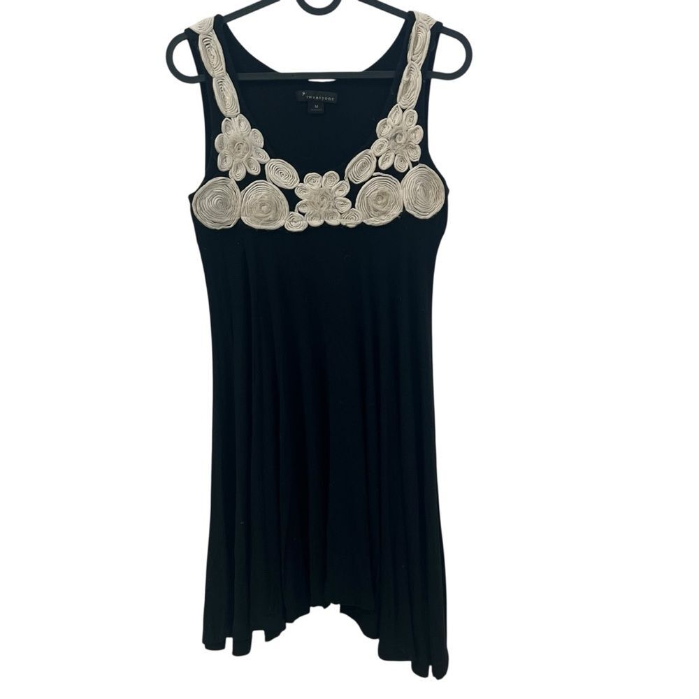 Twentyone Black Floral Embellished Mini Dress M Sleeveless USA Boho Eclectic - Picture 8 of 8